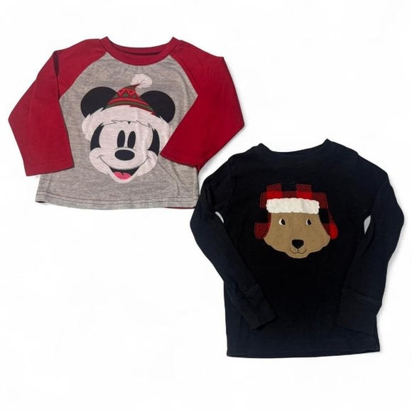 2T Disney & Carter's Pajama Tops – 2 Long Sleeve Shirts – Christmas Mickey Mouse - Picture 1 of 3